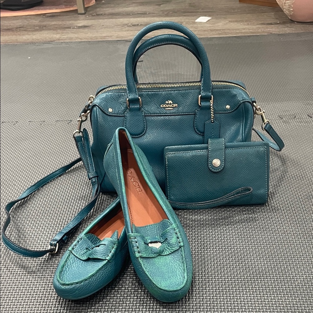 Coach Teal Mini Bennett Satchel Bag Set with Wallet and Loafers